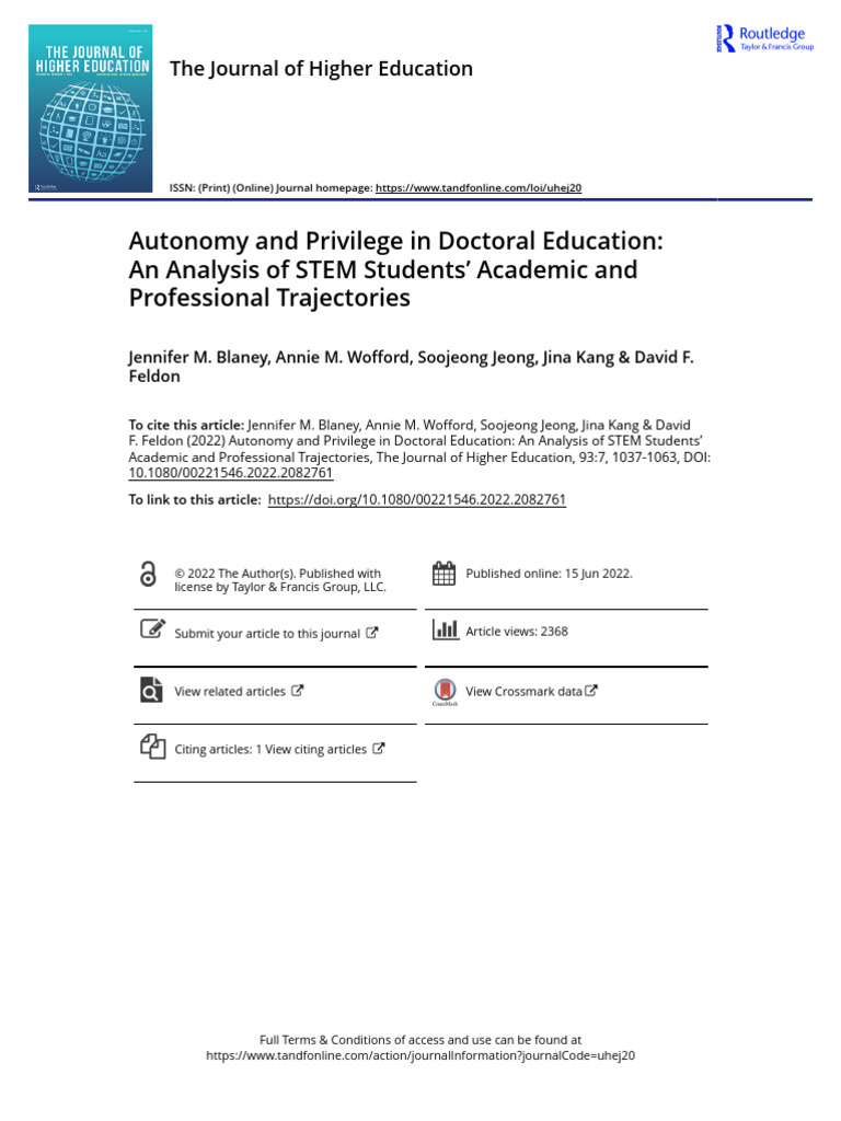 Autonomy and Privilege in Doctoral Education An Analysis of STEM ...