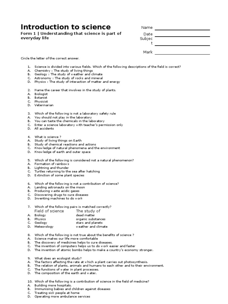 Science Basics: Fields and Careers Quiz | PDF