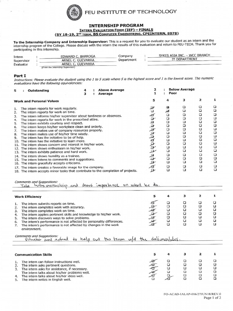 Intern Evaluation Form POST | PDF