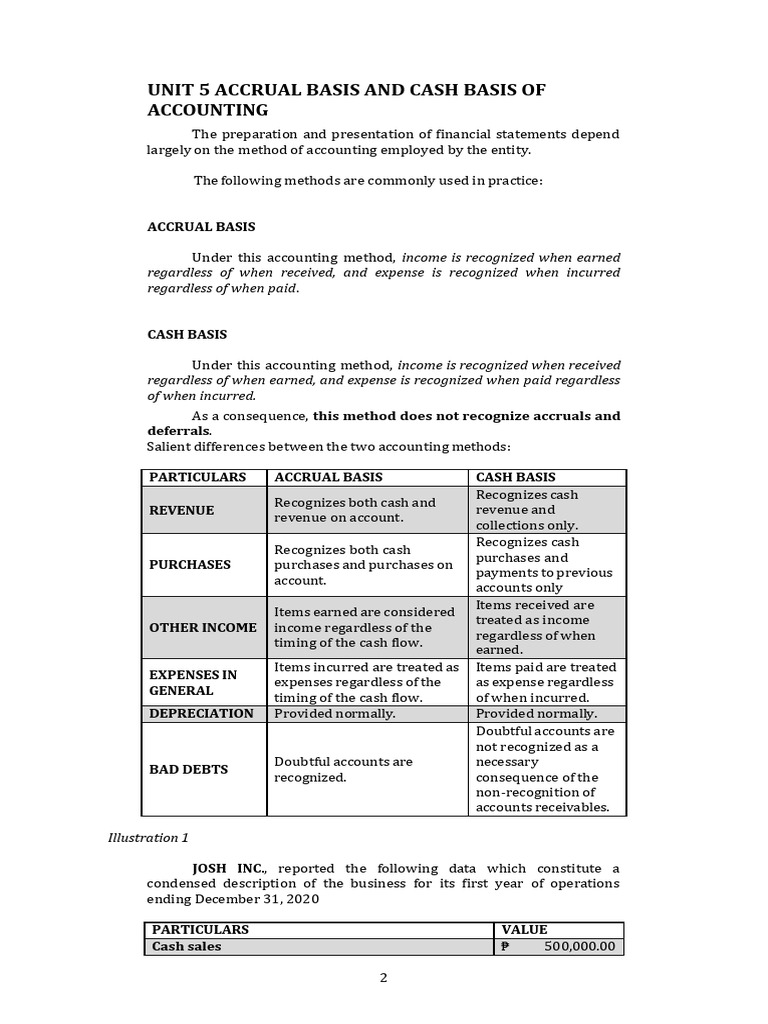 Unit 5 - Cash and Accrual Basis | PDF | Accrual | Debits And Credits