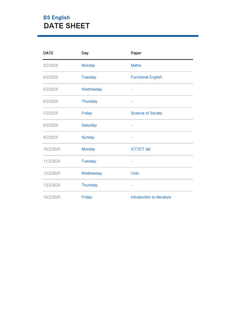 Date Sheet 3 | PDF