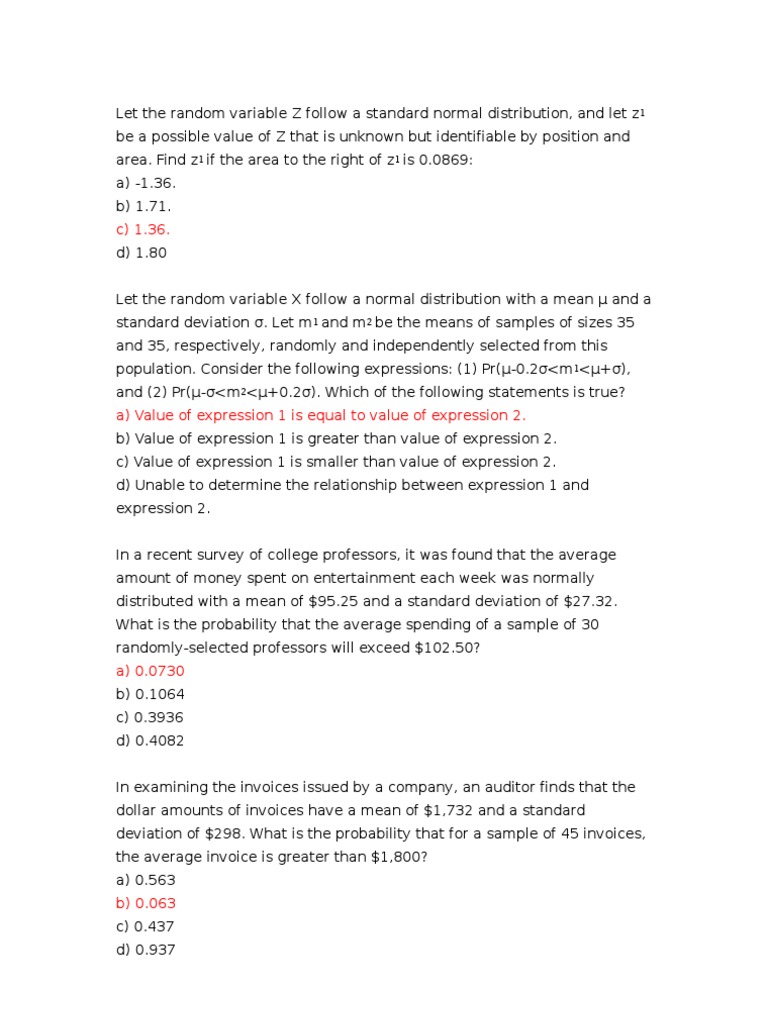 Normal Distribution Probability Problems | PDF | Normal Distribution ...
