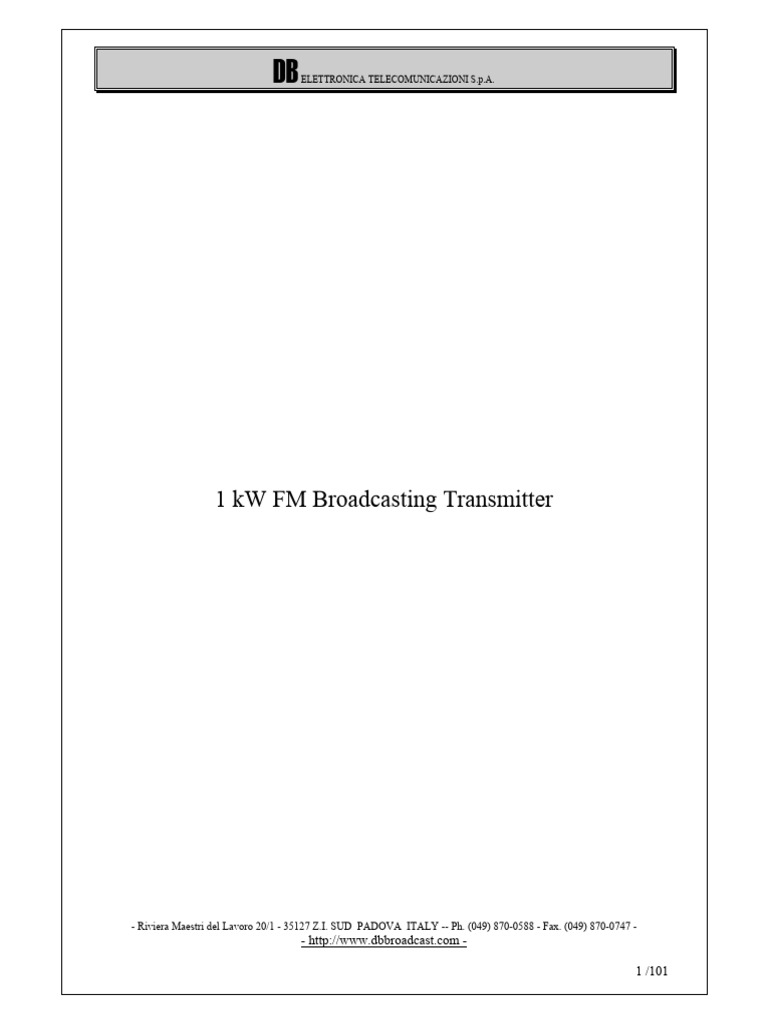 PM 1000 1 kW FM Transmitter Manual | PDF | Amplifier | Frequency Modulation