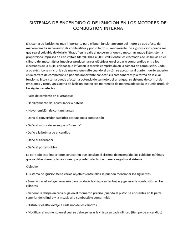 Sistemas de Encendido en Motores de Combustión | PDF | Inductor ...