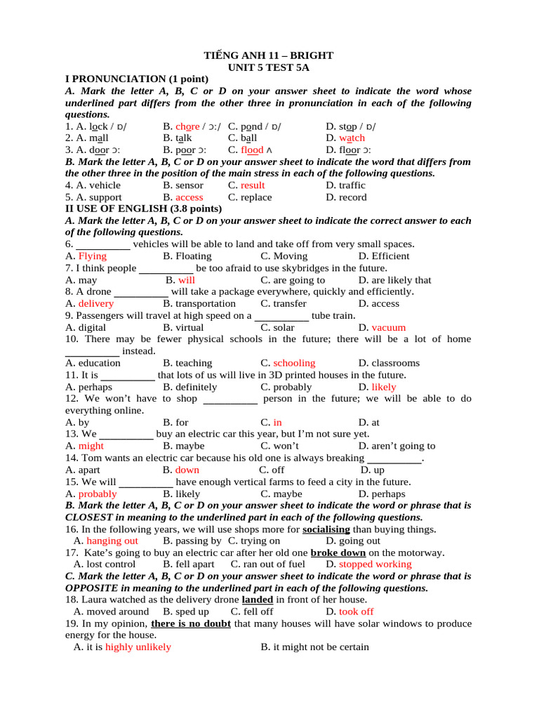 Bright 11 Test 5A (23-12-2022) | PDF | Hobbies | Educational Technology