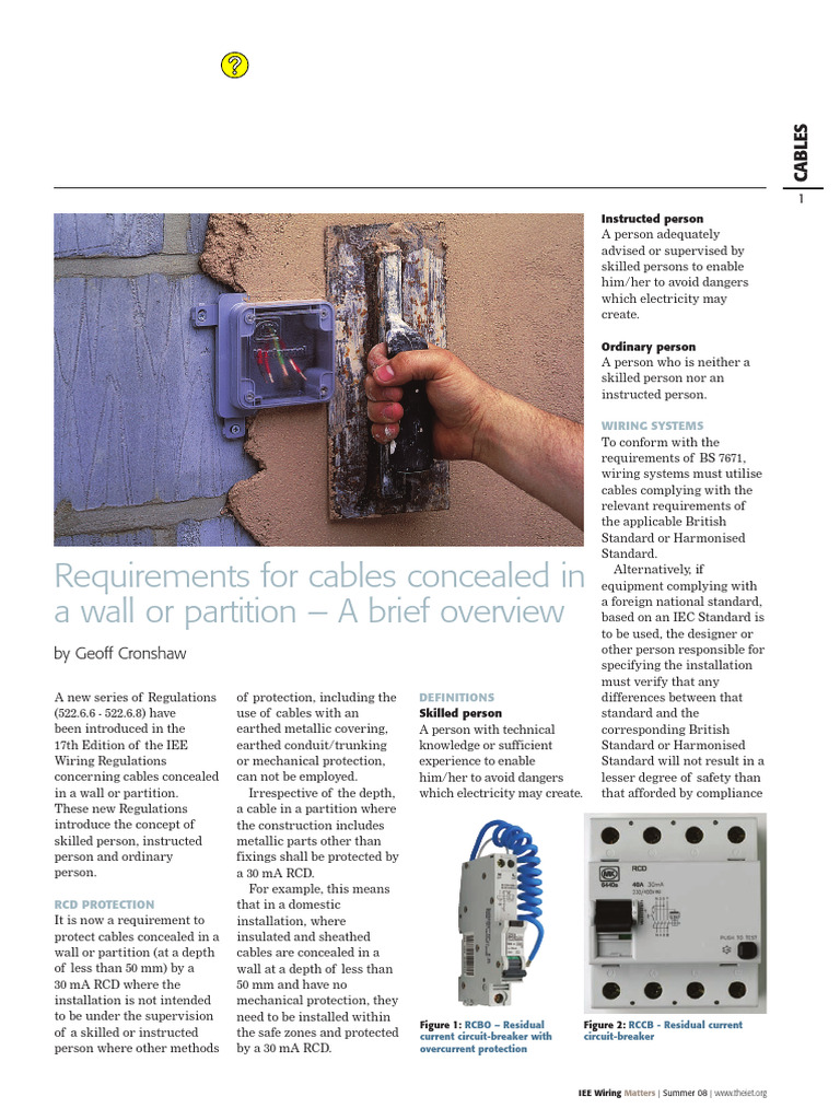 Cables in Walls: 18th Edition Regulations | PDF | Electrical Wiring ...