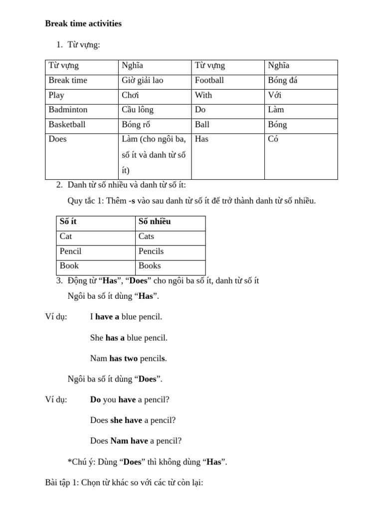 Break Time Activities | PDF