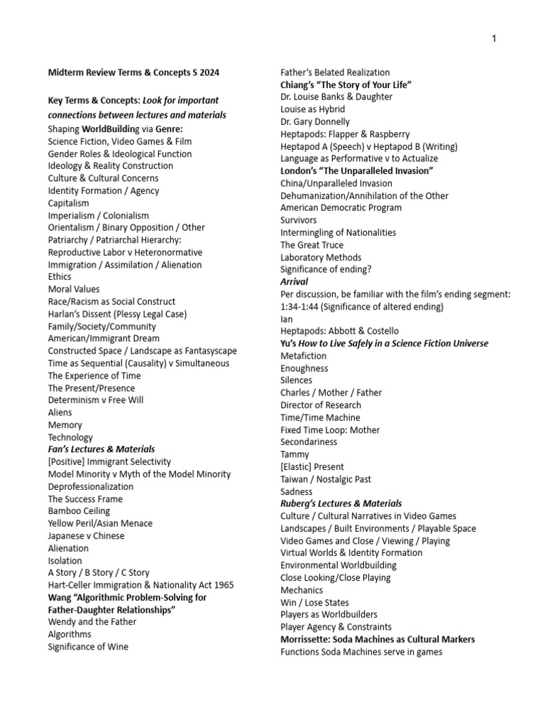 Midterm Review Terms & Concepts S 2024 | PDF