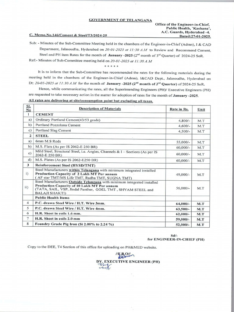 Cement & Steel Rates For January 2025 - 2 | PDF