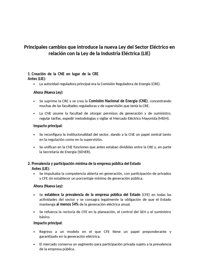 Cambios Clave en la Nueva Ley Eléctrica | PDF | Transmisión de energía ...