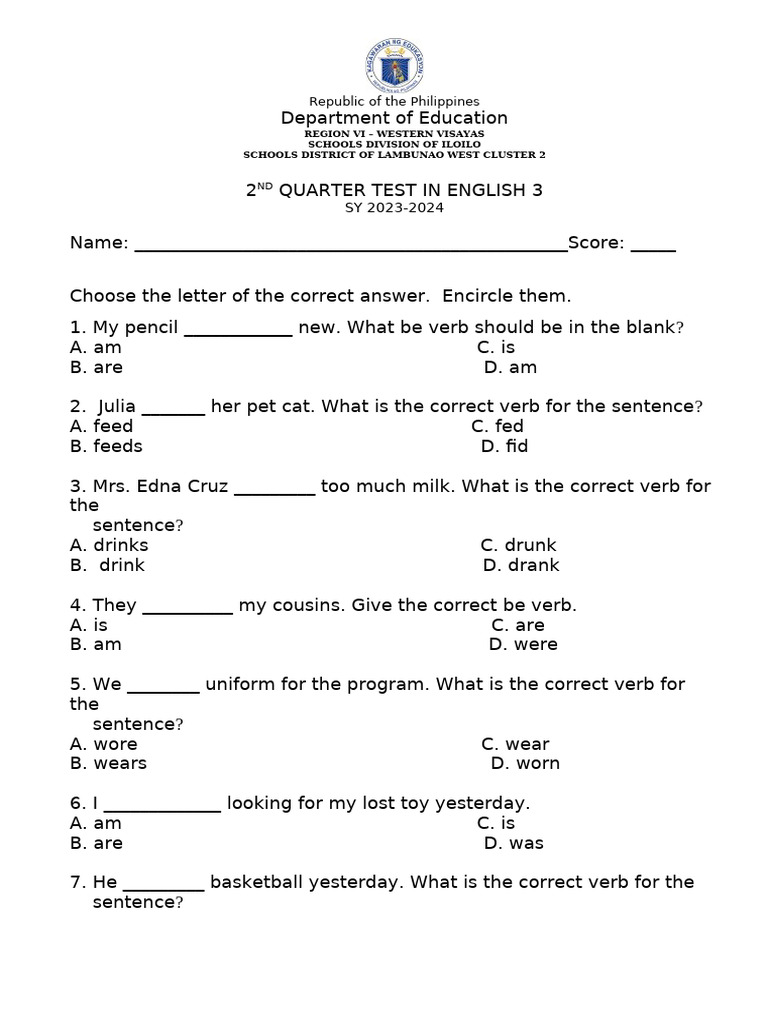 English 3 2nd Quarter Test Philippines | PDF | Linguistics | Languages
