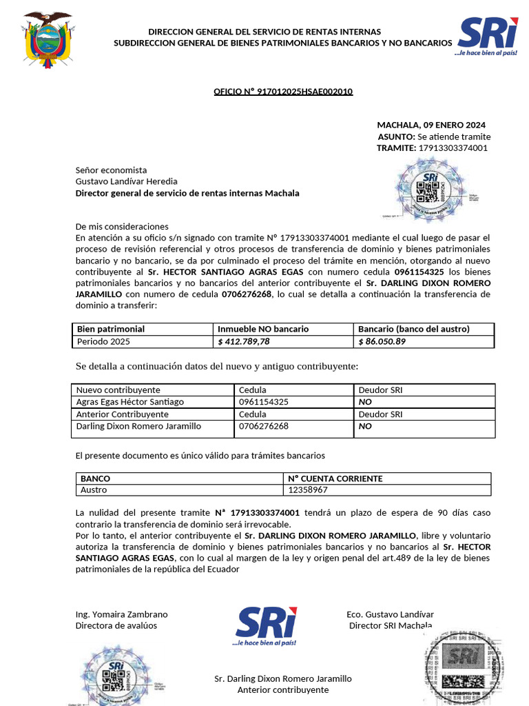 Transferencia de Bienes Patrimoniales SRI | PDF | Finanzas personales ...