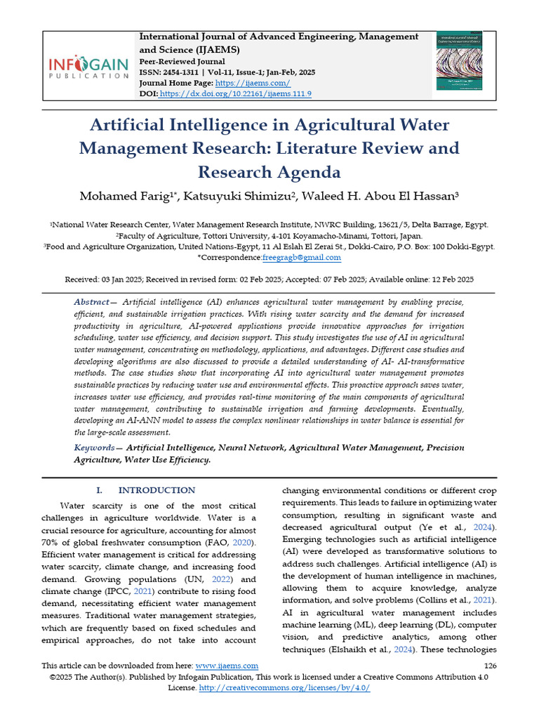 Artificial Intelligence in Agricultural Water Management Research ...