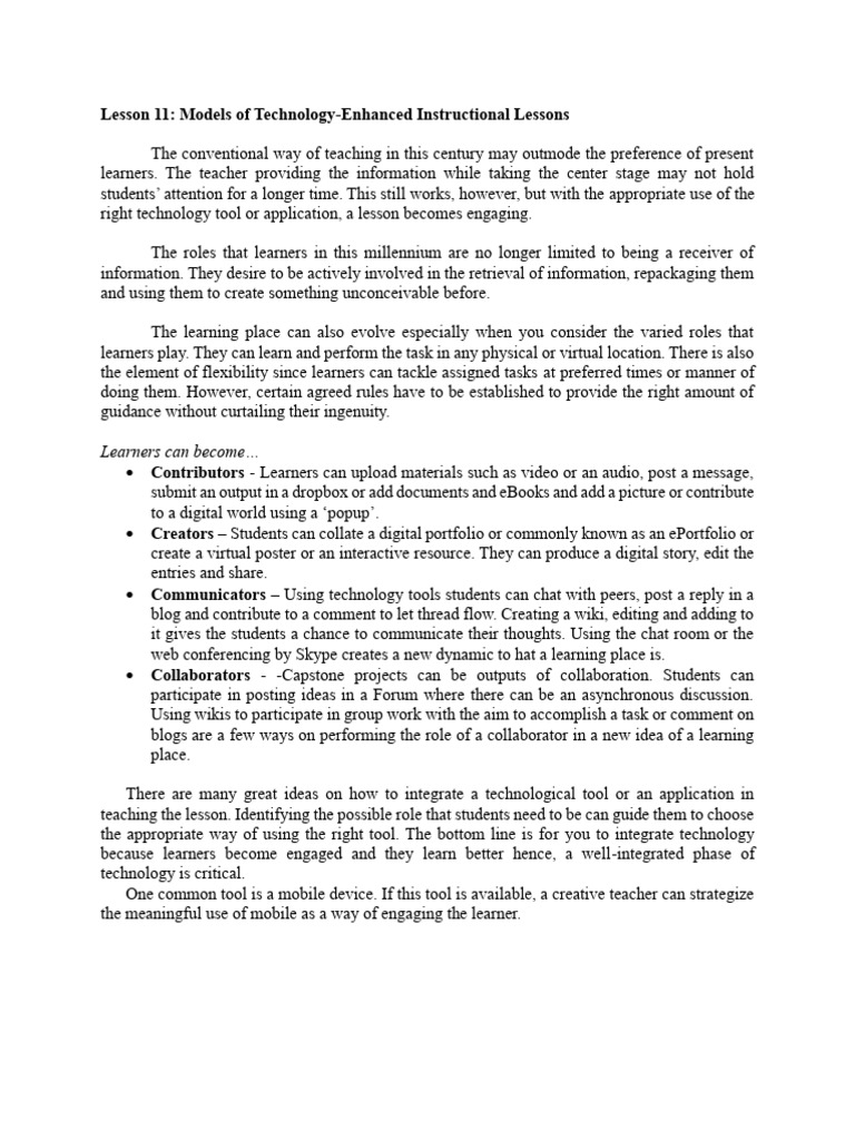Tech-Enhanced Instructional Models | PDF | Learning | Educational ...