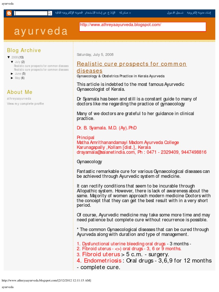 DR B.shyamala MD PHD Kerala  Blog PDF Ayurveda Anxiety Disorder