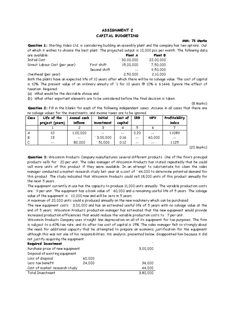 Capital budgeting assignment pdf image