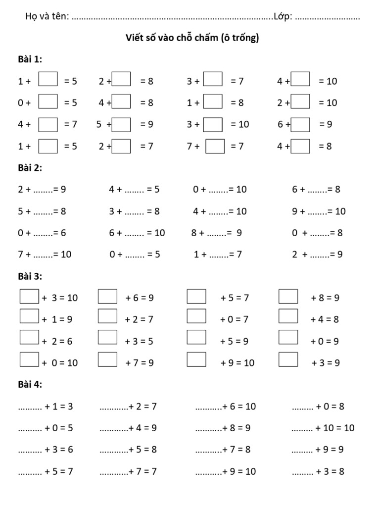 Bai Tap Toan Lop 1 | PDF