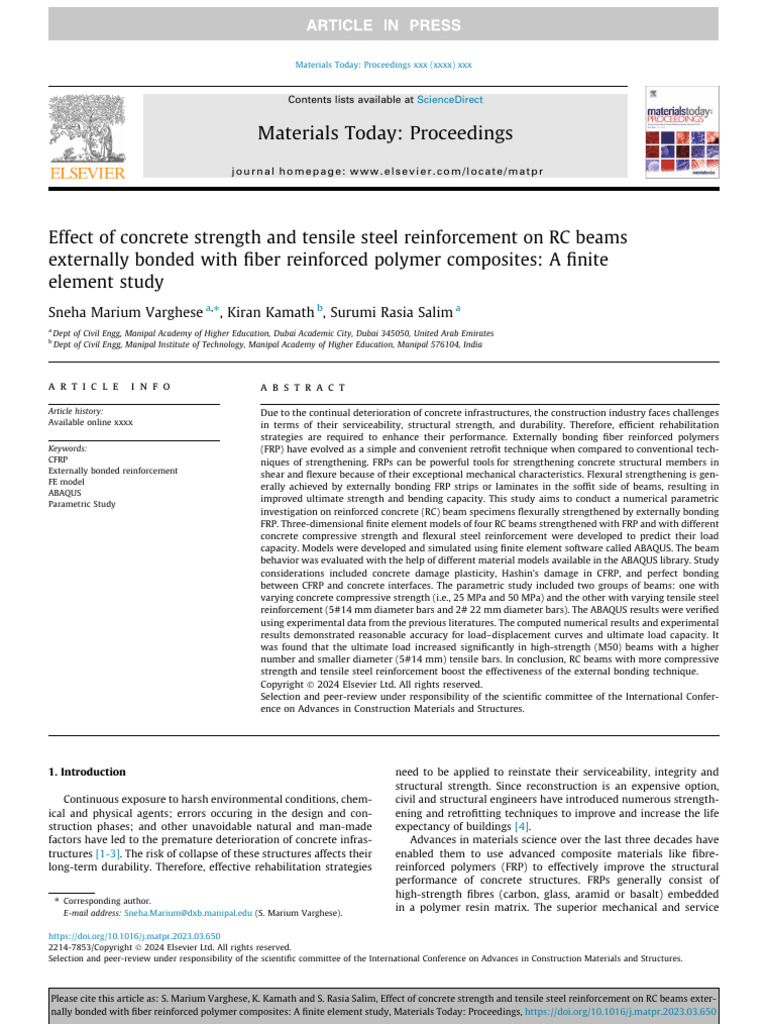 Effect of Concrete Strength and Tensile Steel Reinforcement 2023 ...