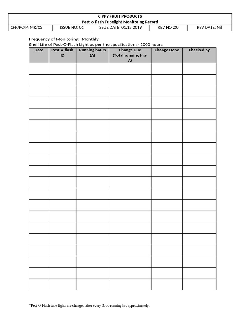 Pest-O-Flash Tubelight Monitoring Record | PDF