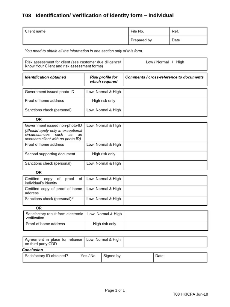Identity Verification Form for Clients | PDF