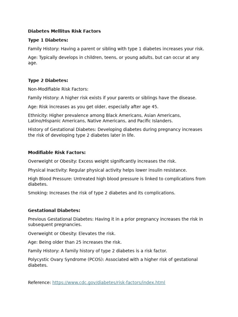 Diabetes Mellitus Risk Factors | PDF