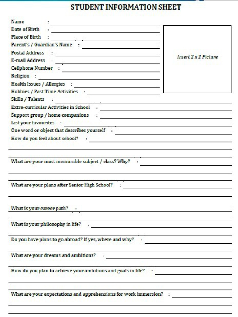 Student Information Sheet | PDF