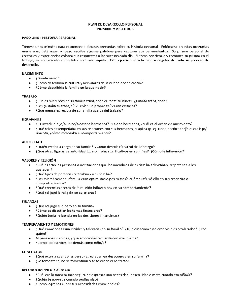 Plan de Desarrollo Personal Efectivo | PDF | Las emociones | Educación ...