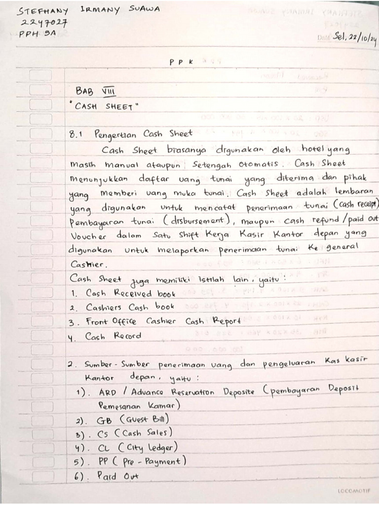 Cash Sheet | PDF