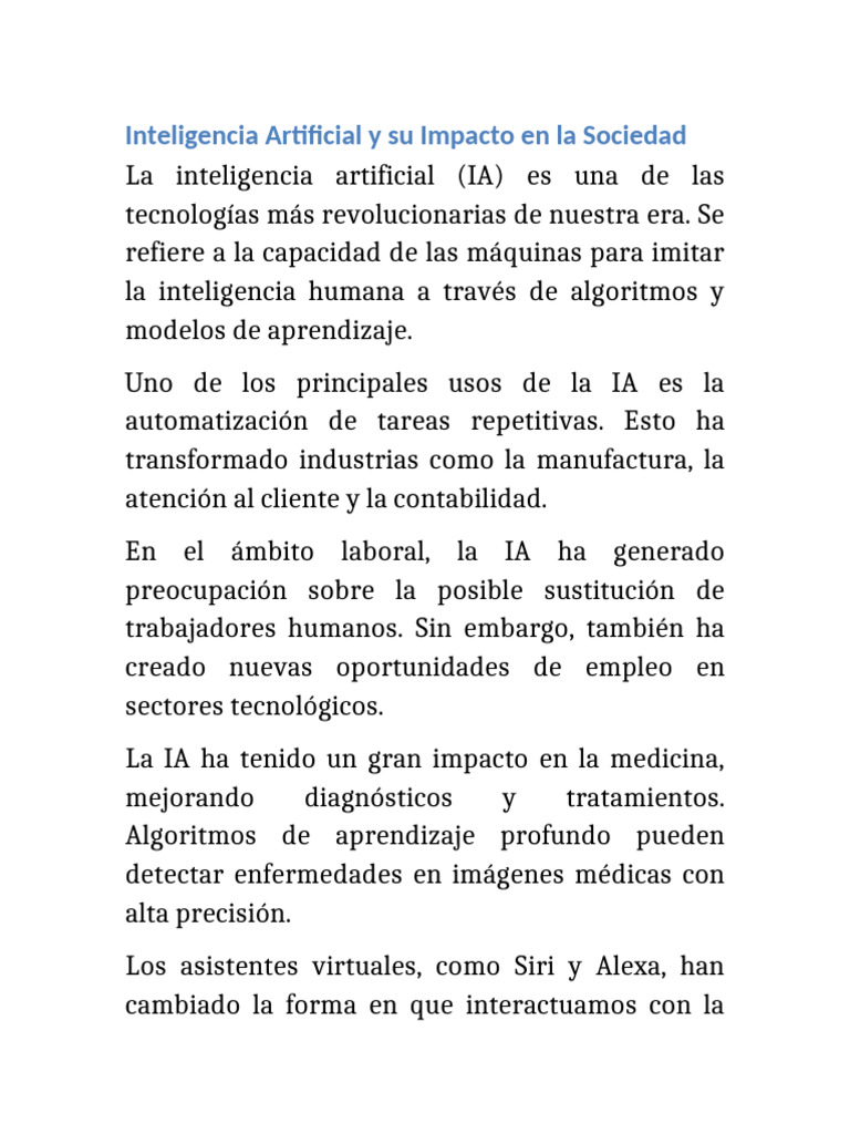Impacto de la IA en la Sociedad | PDF
