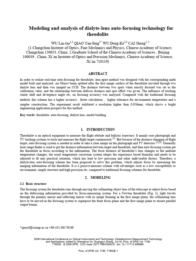 Modeling and Analysis of Dialyte-Lens Auto-Focusing Technology For ...
