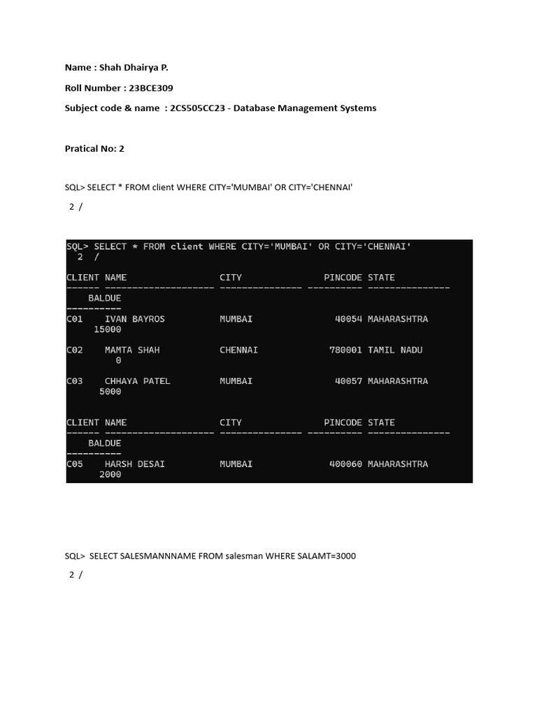 SQL Queries for DBMS Students | PDF