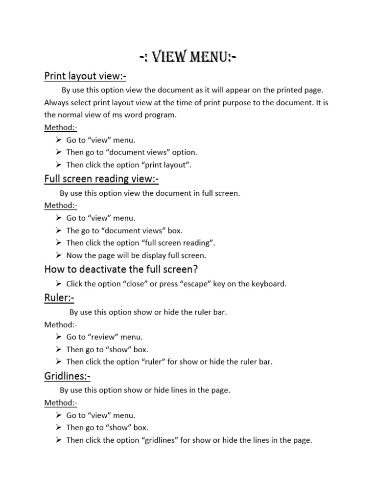 View Menu Word | PDF | Menu (Computing) | Page Layout
