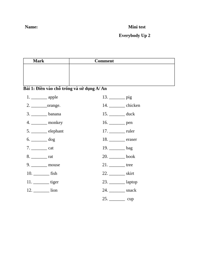 Mini Test Everybody Up 2 | PDF