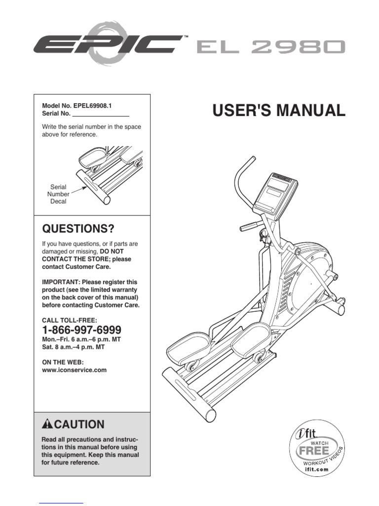 EPIC EL 2980 Elliptical User Manual | PDF | Menu (Computing) | Screw