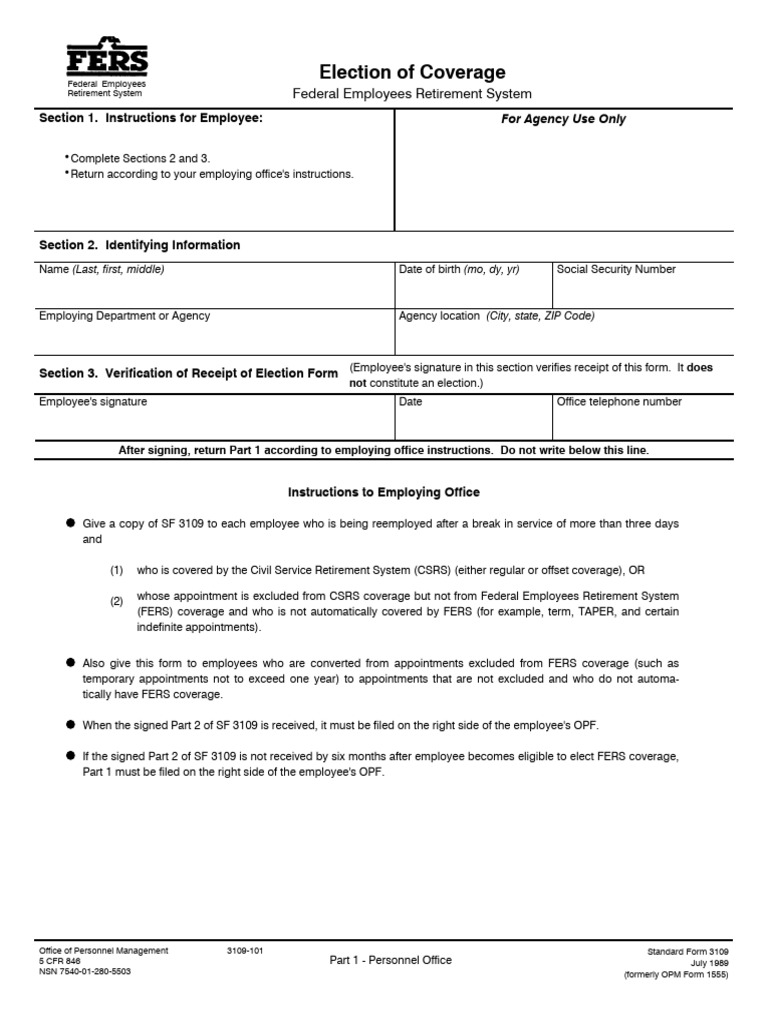 FERS Coverage Election Instructions | PDF | Social Security (United ...