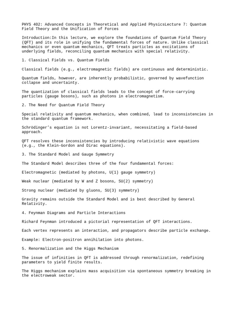 Quantum Field Theory: Unifying Forces | PDF | Quantum Field Theory ...
