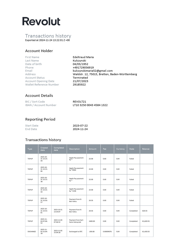 Bifinity Transactions Overview | PDF | Banks | Apple Pay