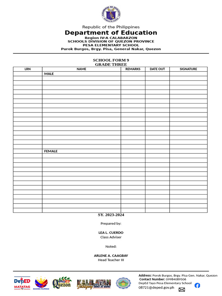 School Form 9 for Grade Three Students | PDF