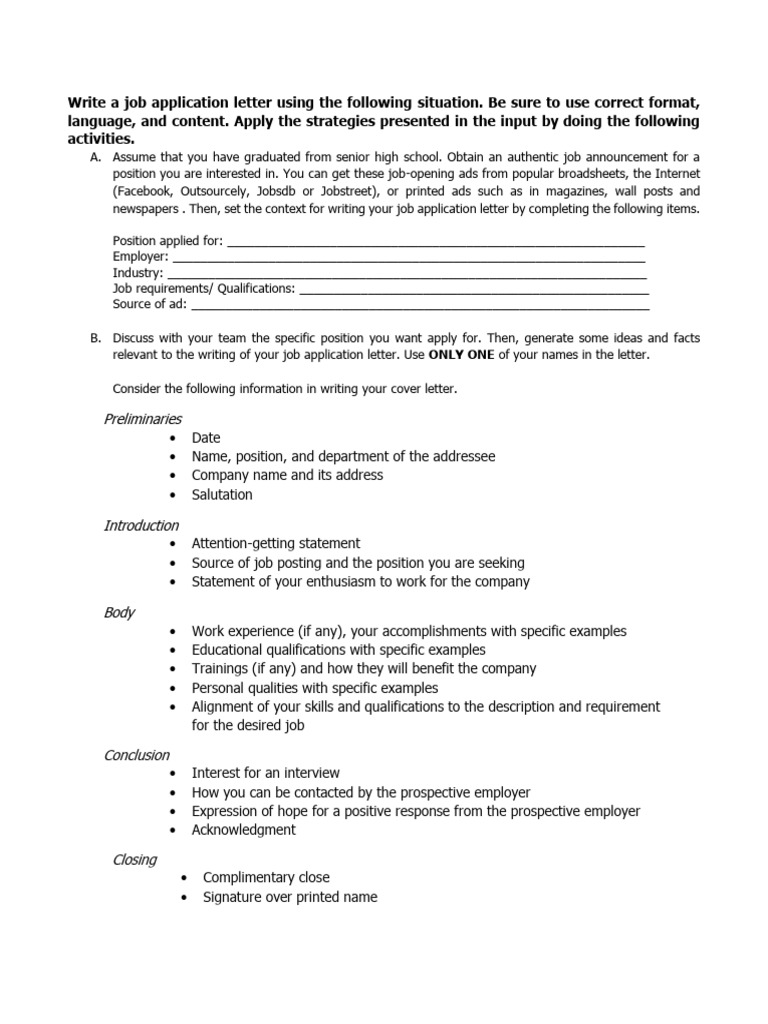 Job Application Letter Activity | PDF | Human Communication | Linguistics