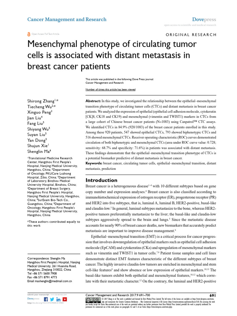 Zhang 2017 EMT CTCs Metastases | PDF | Metastasis | Cancer