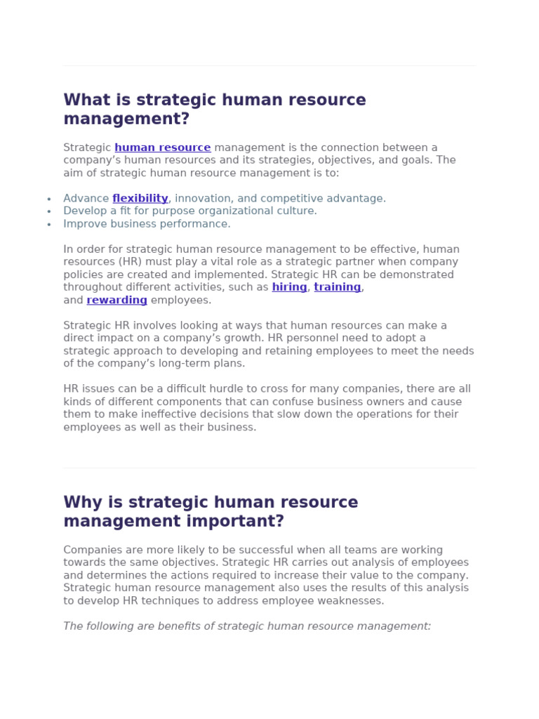 Strategic Human Resource Management Guide | PDF | Human Resource ...