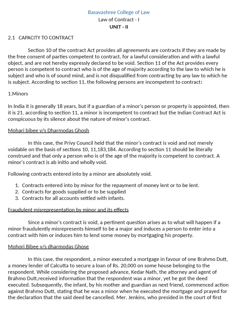 Capacity to Contract: Minors' Rights | PDF | Misrepresentation ...
