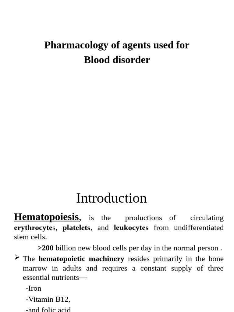 Pharmacology of Blood Disorder Treatments | PDF | Anemia | Vitamin B12