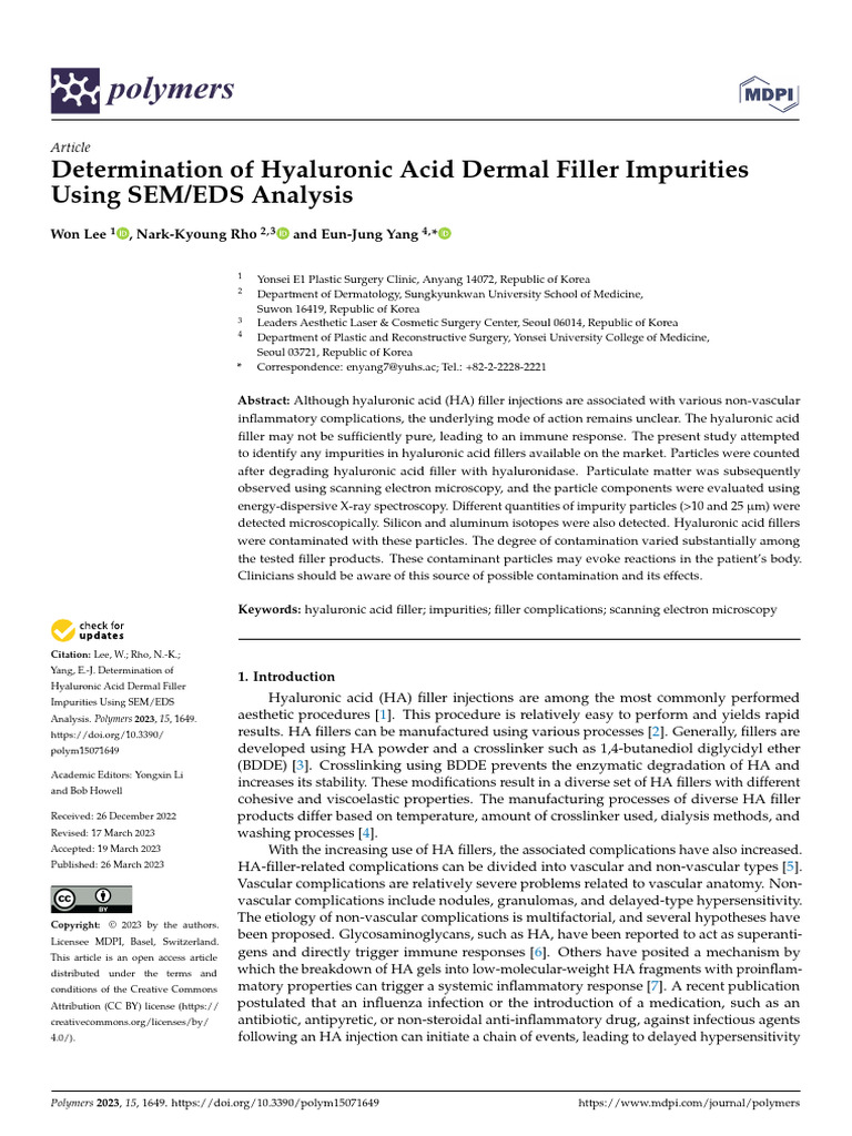 Determination of Hyaluronic Acid Dermal Filler Impurities Using SEM EDS ...