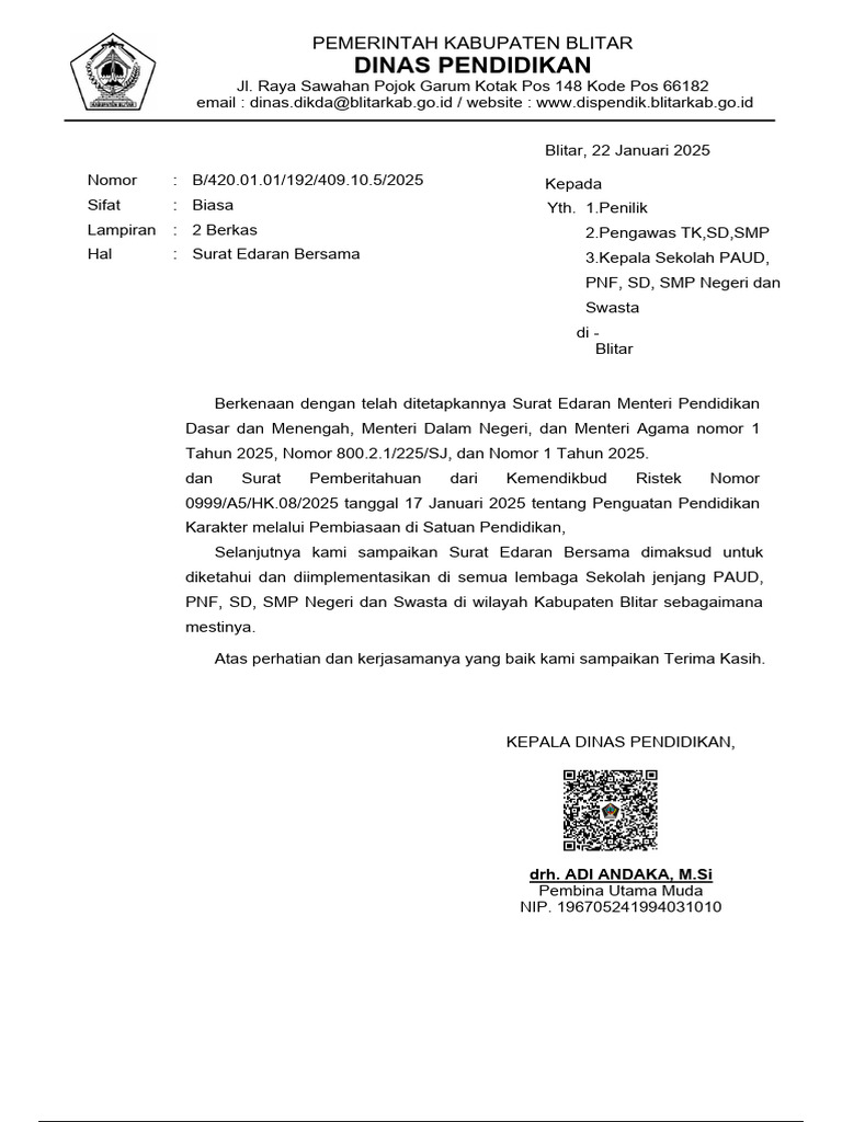 Surat Edaran PPK 2025 di Blitar | PDF