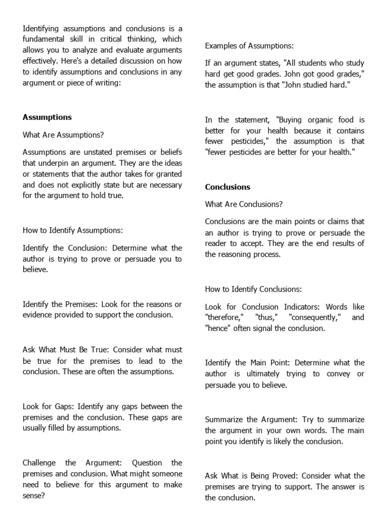 Identifying Assumptions and Conclusions | PDF | Argument | Epistemology