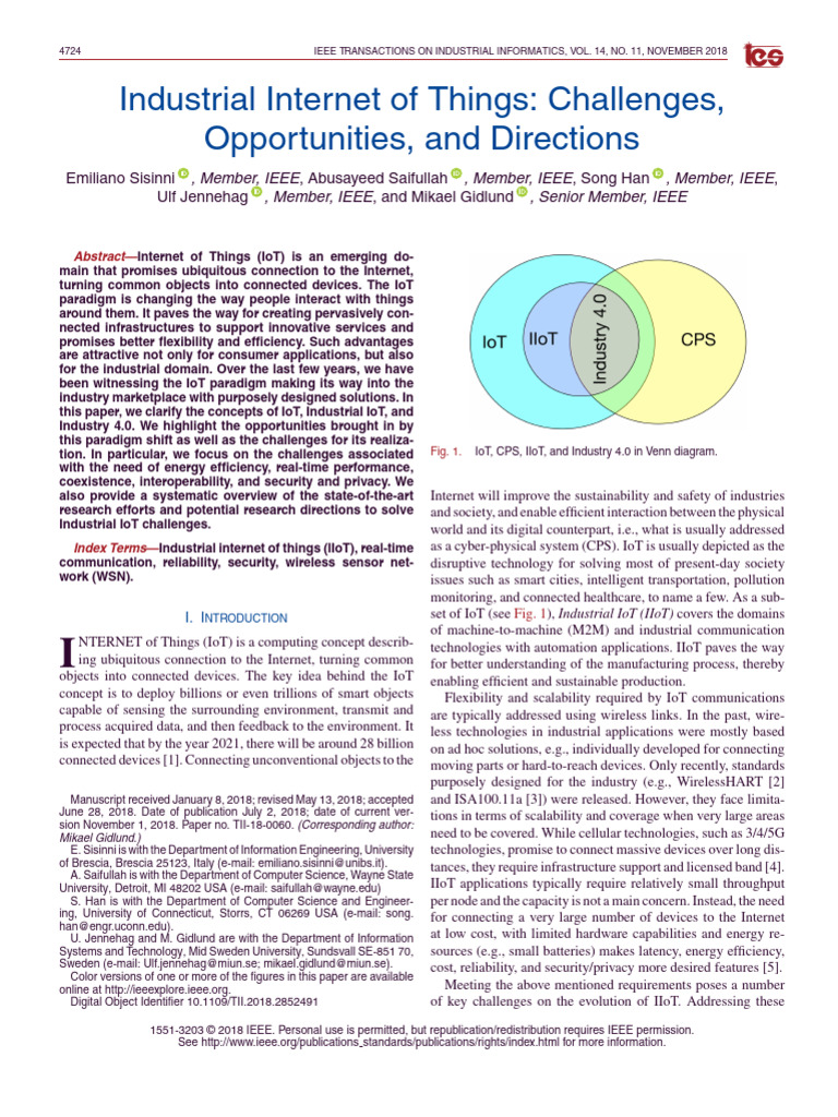 Industrial Internet of Things Challenges Opportunities and Directions ...