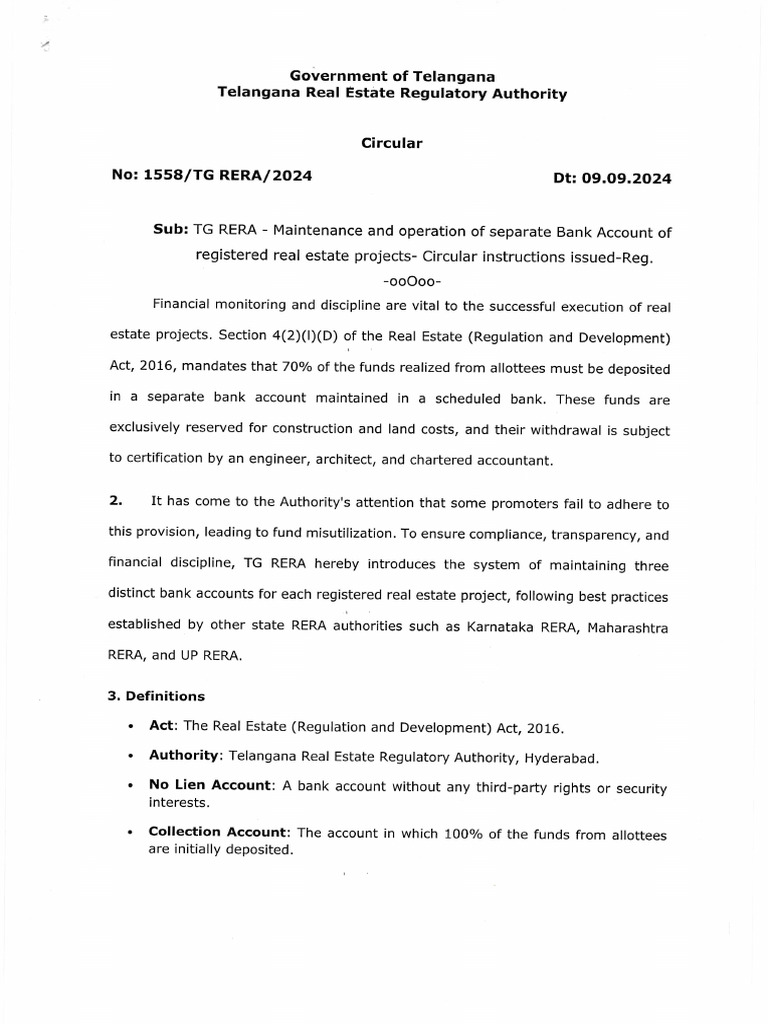 RERA Account Circular | PDF