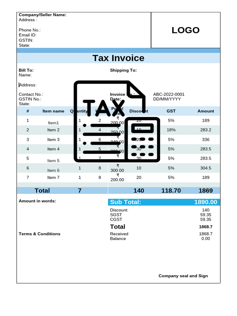 GST Tax Invoice Template Example | PDF | Invoice | Taxation
