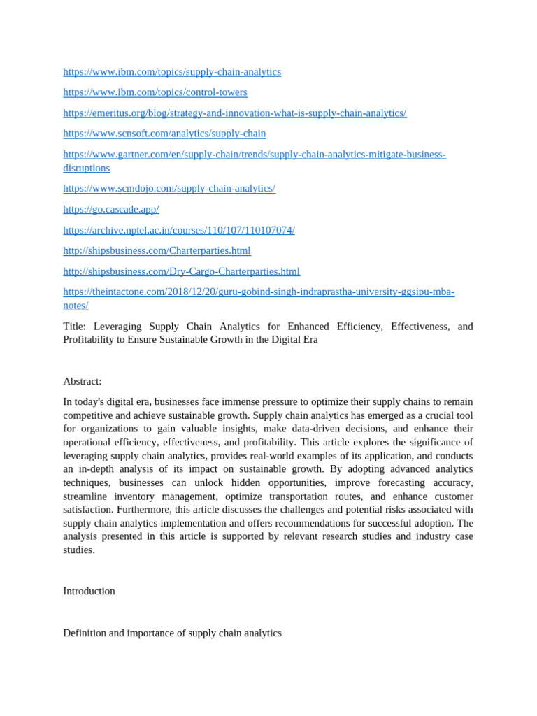 Supply Chain Analytics for Growth | PDF | Supply Chain | Analytics